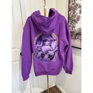 BE AUTHENTIC Purple Graphic Hoodie Oversized Crewneck Sweatshirt XL